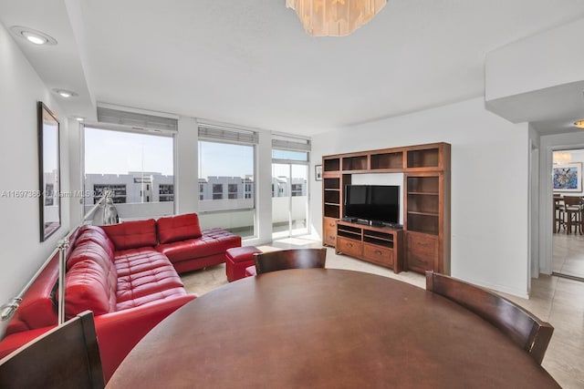 living room with light tile patterned flooring