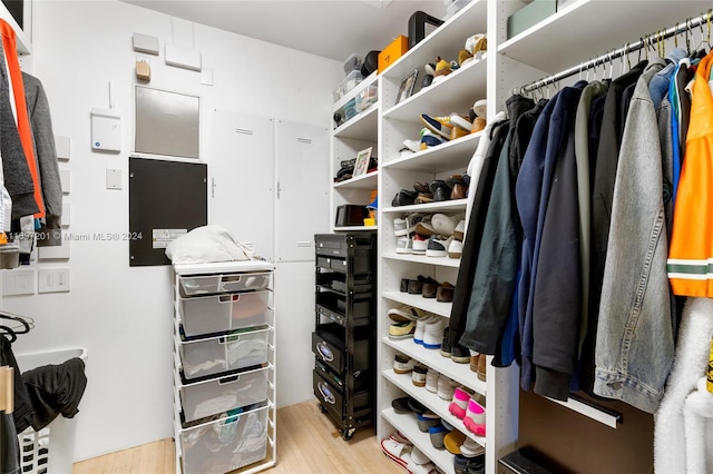 spacious closet featuring light hardwood / wood-style floors