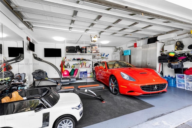 garage with a garage door opener