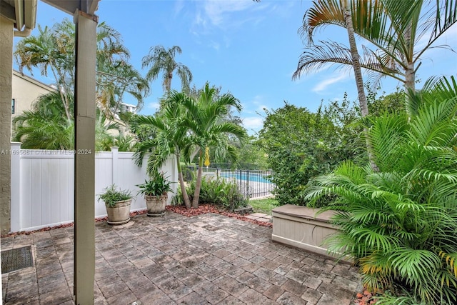 view of patio / terrace featuring a fenced in pool