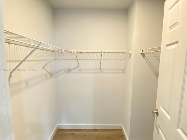 walk in closet with wood-type flooring