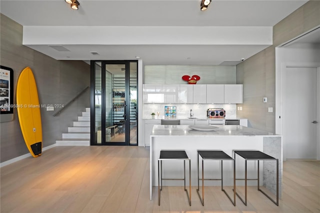 living room featuring floor to ceiling windows and light hardwood / wood-style floors