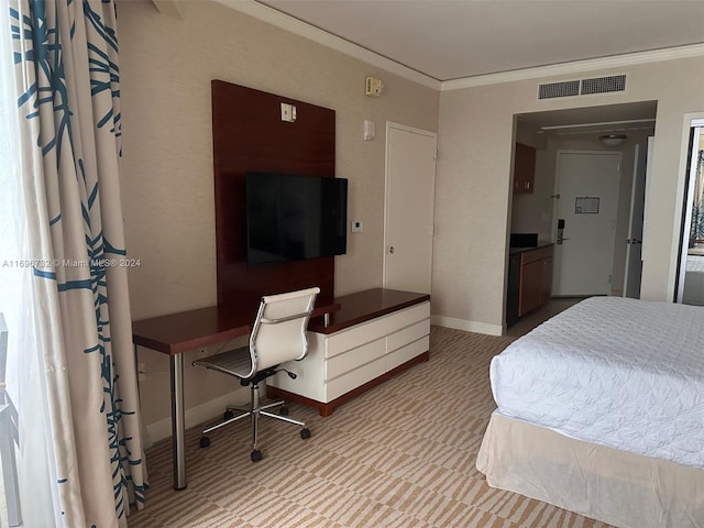 18001 Collins Ave Unit 1204, Sunny Isles Beach, FL 33160 - carpeted bedroom featuring ornamental molding, an office area, and baseboards