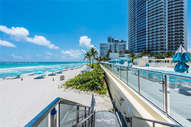 property view of water featuring a view of the beach