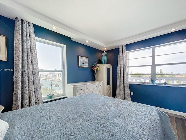 bedroom featuring multiple windows and wood-type flooring