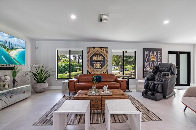 living room featuring french doors