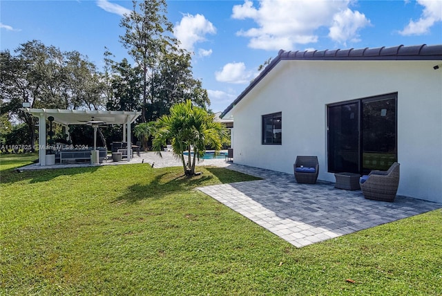 view of yard featuring a pergola and a patio