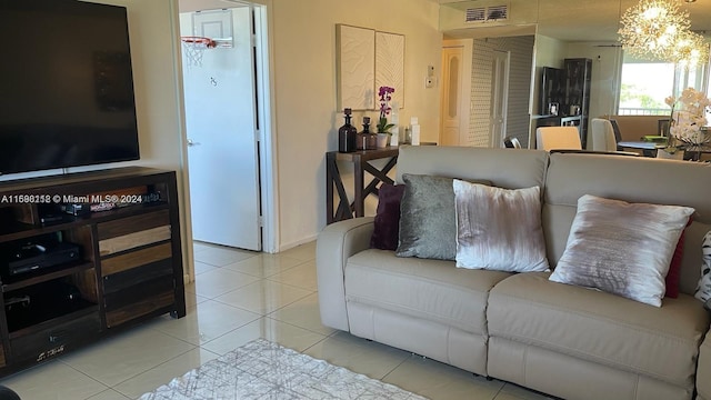 living room featuring light tile patterned flooring