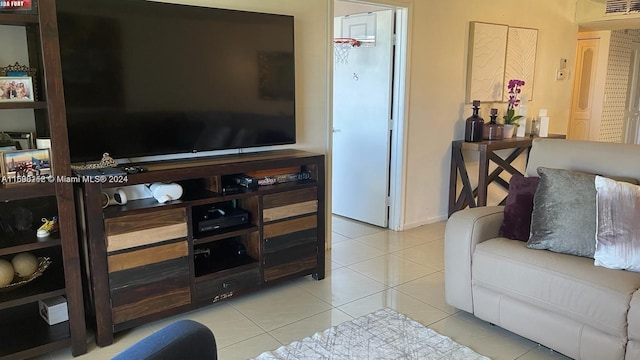 living room with light tile patterned floors