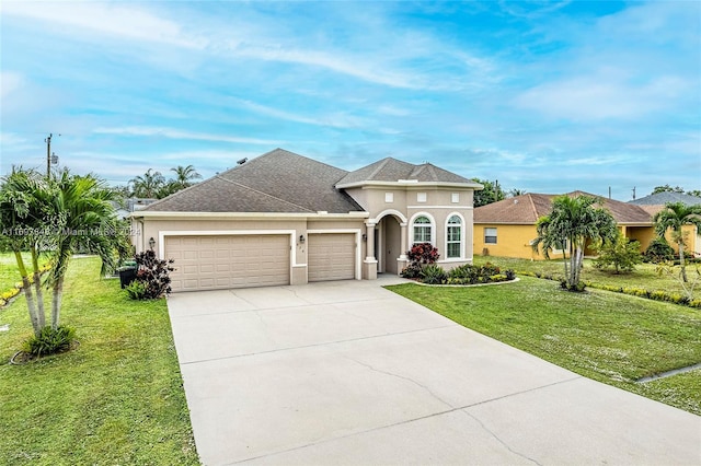 view of front facade with a garage and a front yard