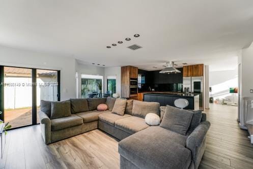 living room with light hardwood / wood-style floors