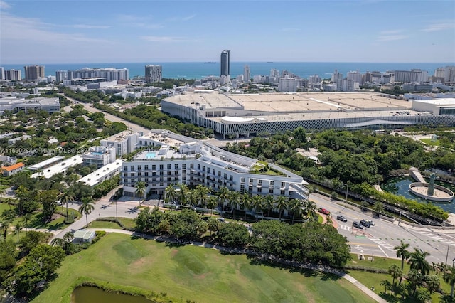 aerial view with a water view