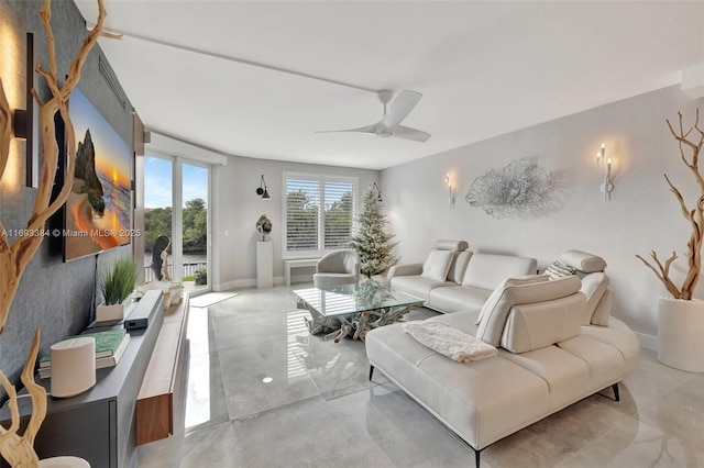 living room with ceiling fan