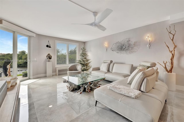 living room featuring ceiling fan