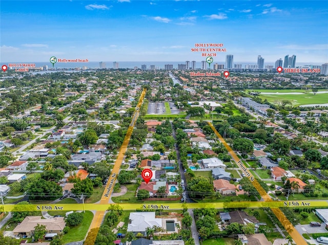 1458 Rodman St, Hollywood, FL 33020 - aerial overview of property's location with city skyline