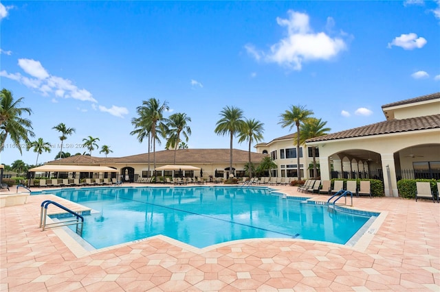 view of swimming pool featuring a patio