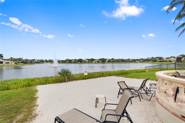 view of patio / terrace featuring a water view