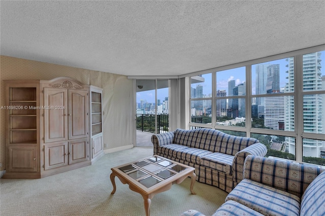 living room featuring a healthy amount of sunlight and a textured ceiling