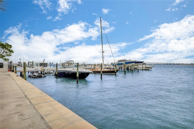 view of dock with a water view