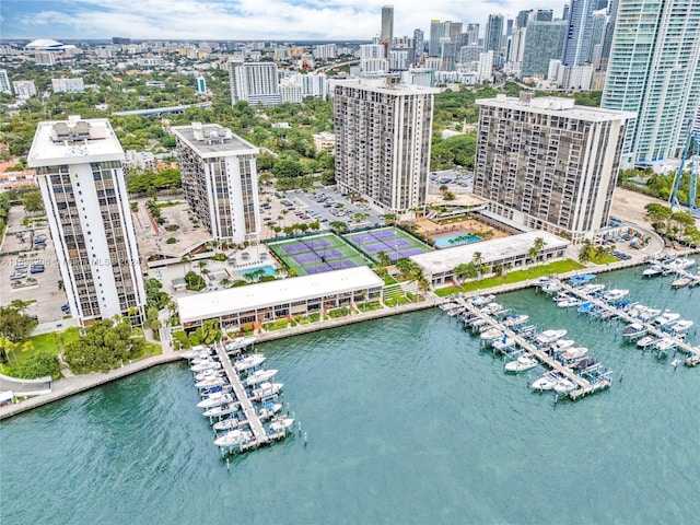 aerial view featuring a water view