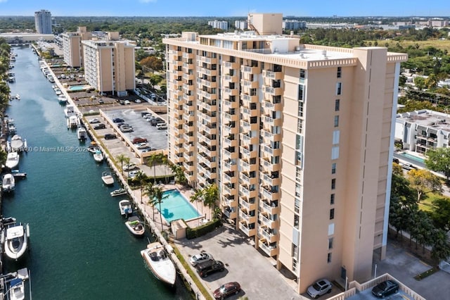 aerial view featuring a water view