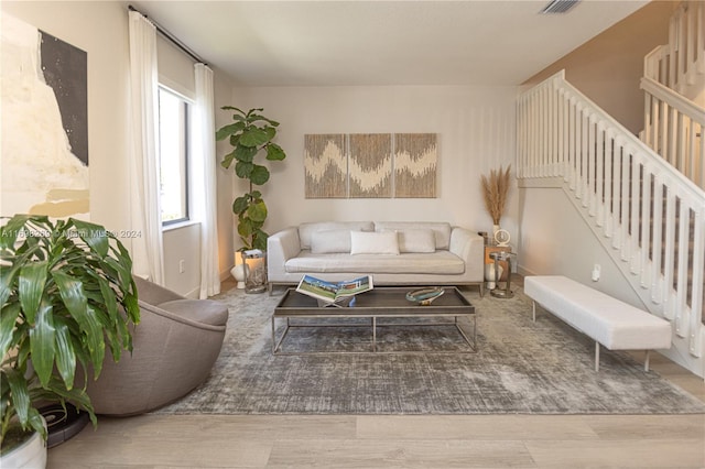 living room featuring light wood-type flooring