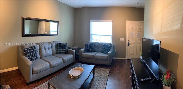 living room featuring dark hardwood / wood-style floors