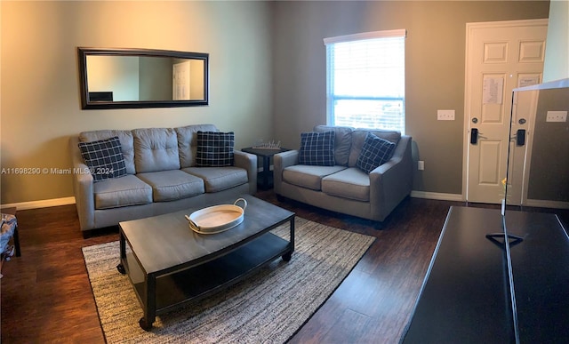 living room with dark wood-type flooring