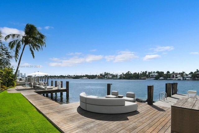 view of pool with a water view