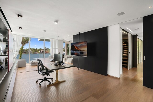 office with wood-type flooring