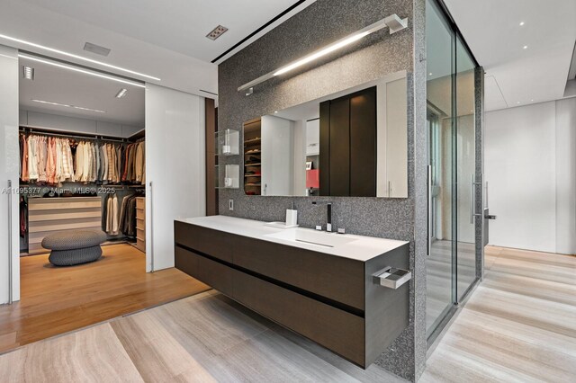 office space featuring hardwood / wood-style flooring and a wall of windows