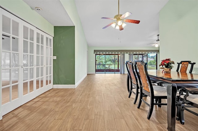 dining space featuring ceiling fan and light hardwood / wood-style floors