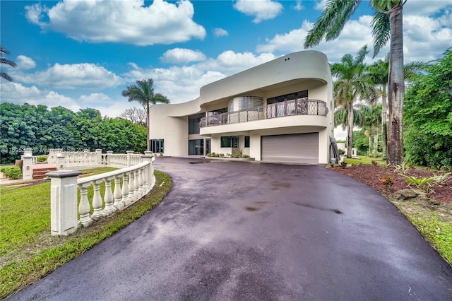 art deco house with a garage