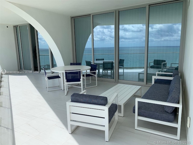 view of patio / terrace featuring a water view