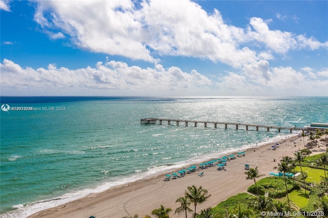 property view of water featuring a beach view