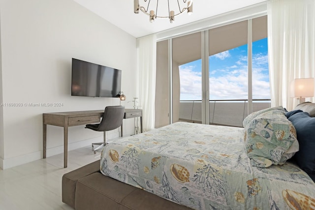 16901 Collins Ave Unit 1402, Sunny Isles Beach, FL 33160 - bedroom with access to exterior, a chandelier, a wall of windows, baseboards, and an office area