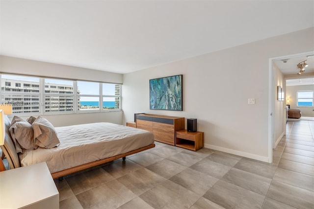 bedroom with a water view