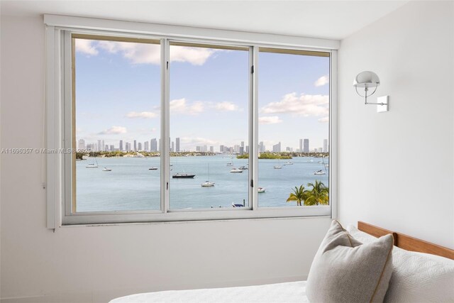 bedroom with a water view