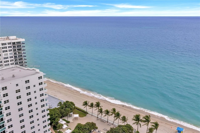 view of water feature with a beach view