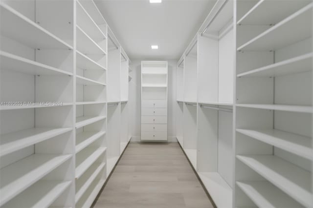 spacious closet with light hardwood / wood-style flooring