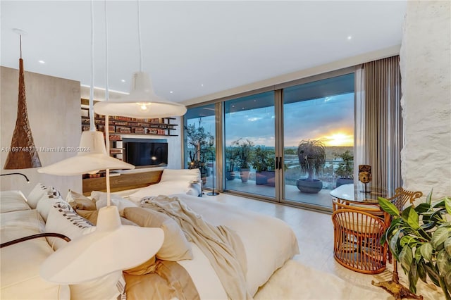 living room with expansive windows