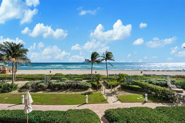 view of water feature with a view of the beach