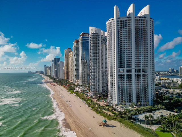 view of property featuring a water view and a view of the beach