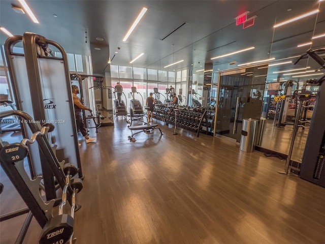 gym featuring wood-type flooring