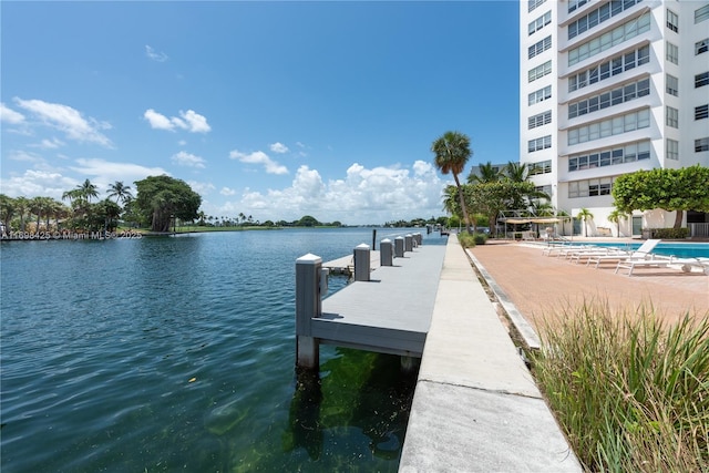 dock area featuring a water view