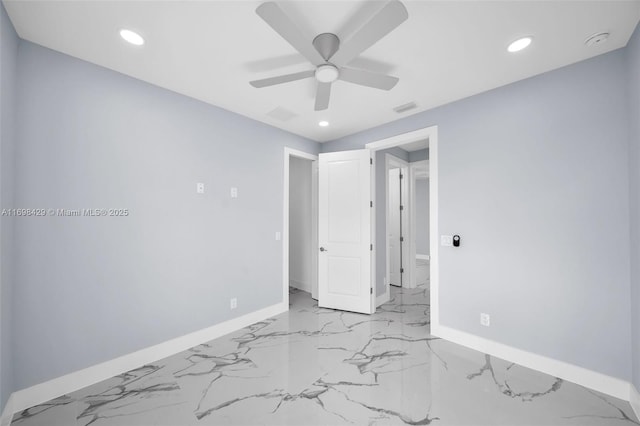 unfurnished bedroom featuring ceiling fan