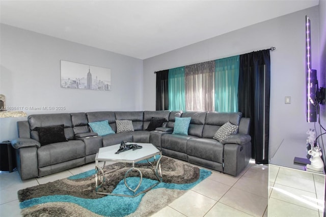 living room featuring tile patterned flooring