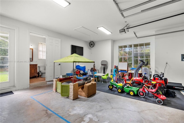 garage with a garage door opener