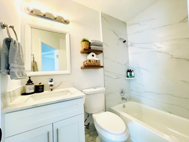 full bathroom featuring vanity, toilet, and tiled shower / bath combo