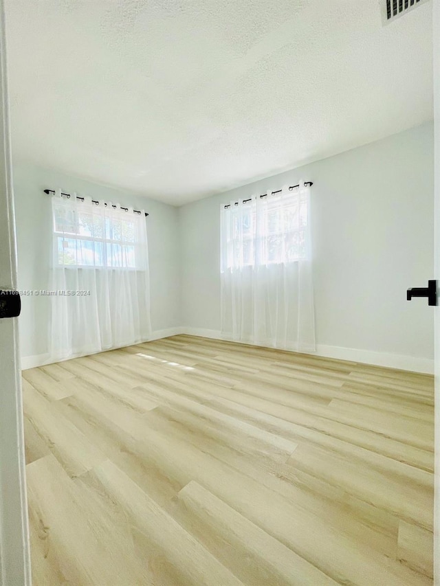 empty room with a wealth of natural light and light hardwood / wood-style flooring